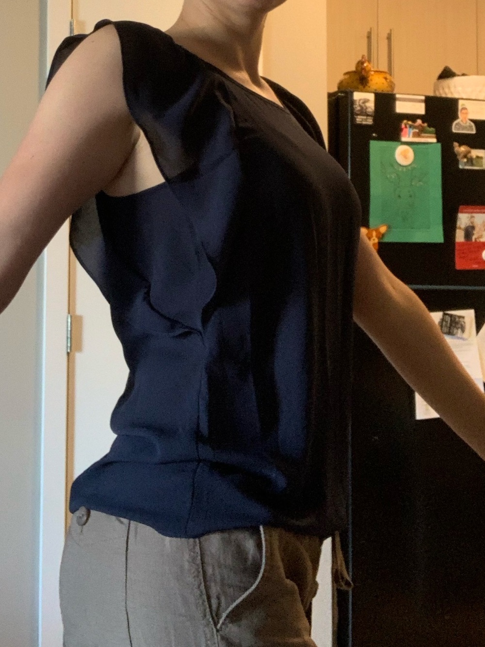 Violet + Claire Blue Sheer Layered Ruffle Short Sleeve